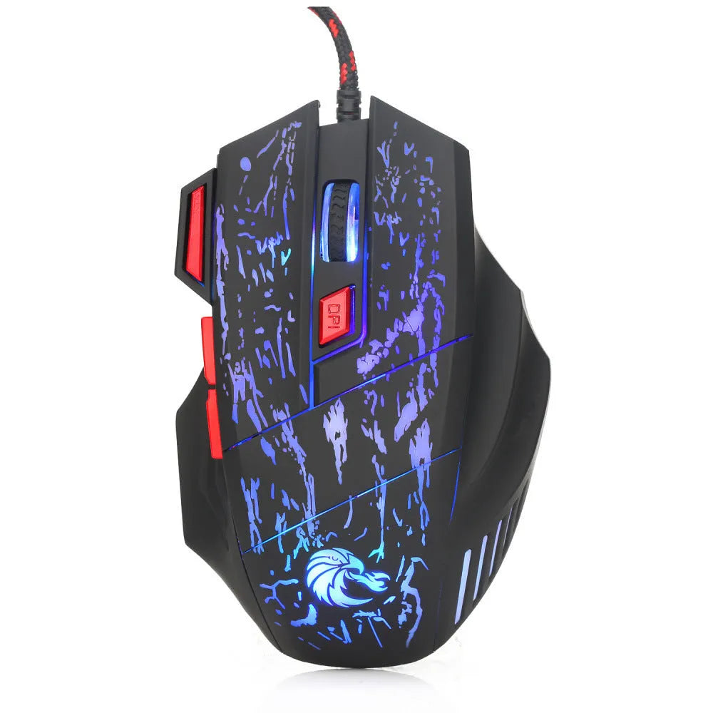 Water Crack colourful luminous gaming mouse with wired USB connection and ergonomic design