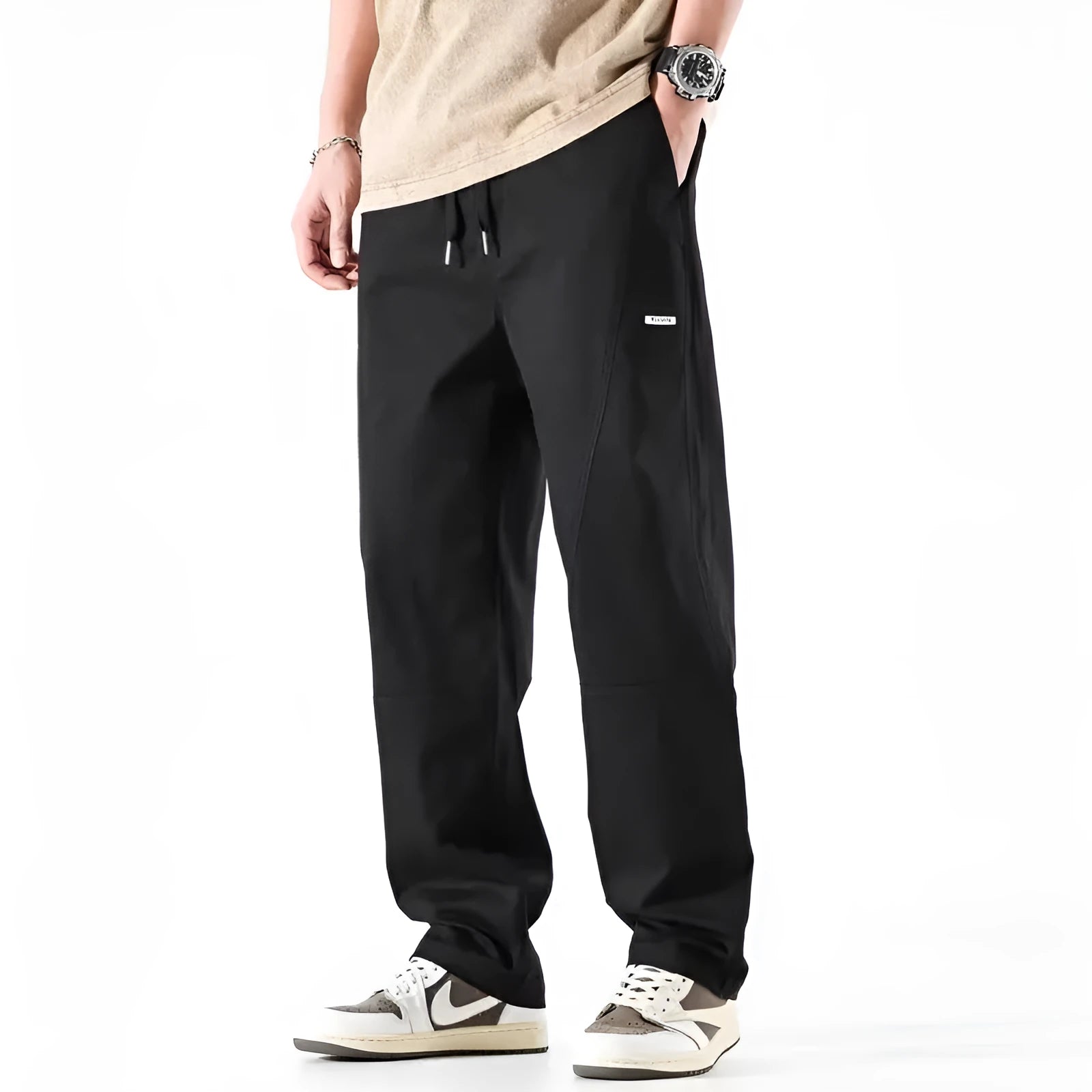 Milky white wide-leg antibacterial cotton trousers shown flat lay