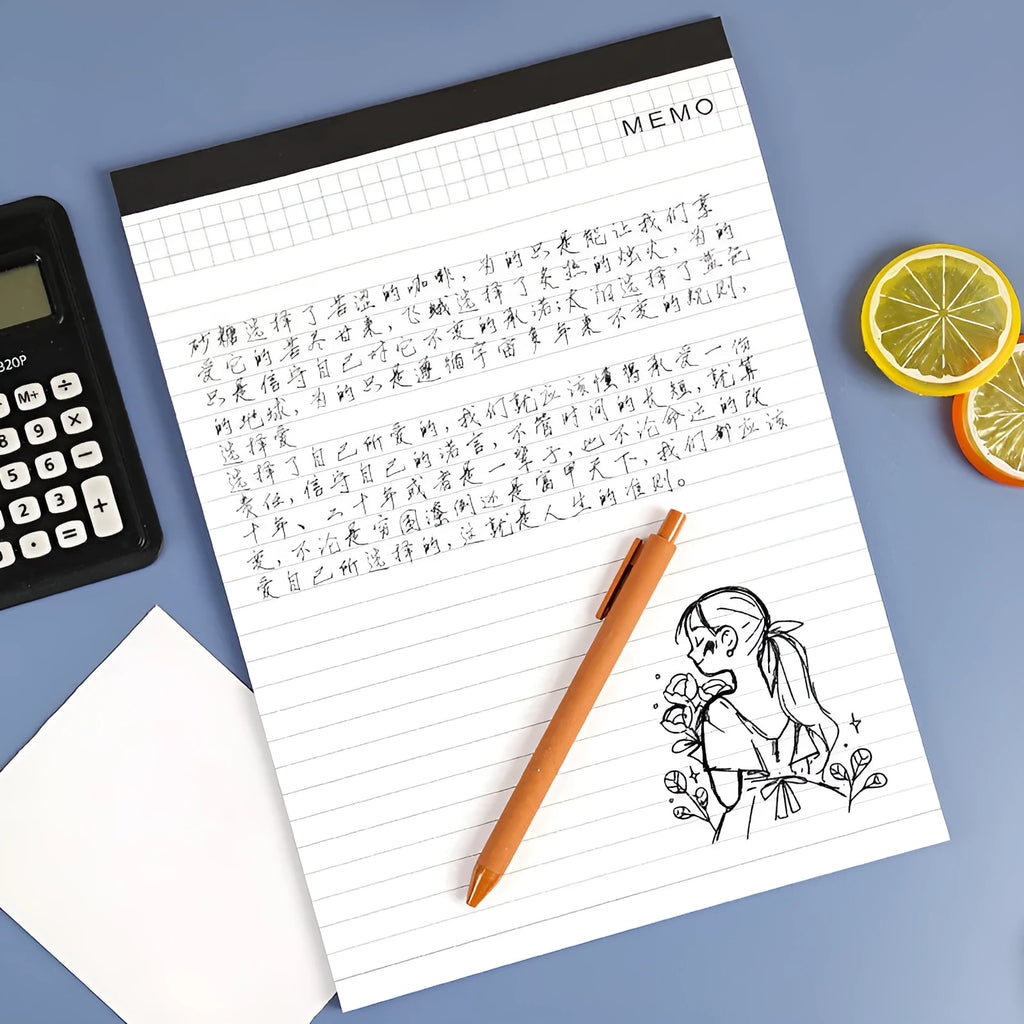 A4 tearable notebook with grid paper and a paper cover, shown open to reveal its pages.