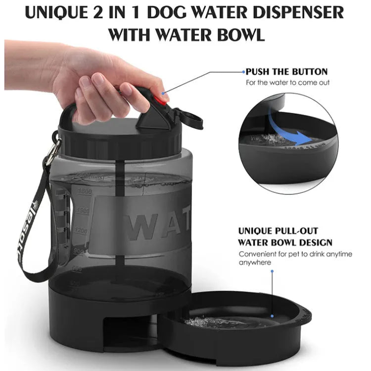 Black large capacity drinking water bottle for dogs and cats made of silicone and plastic, portable design