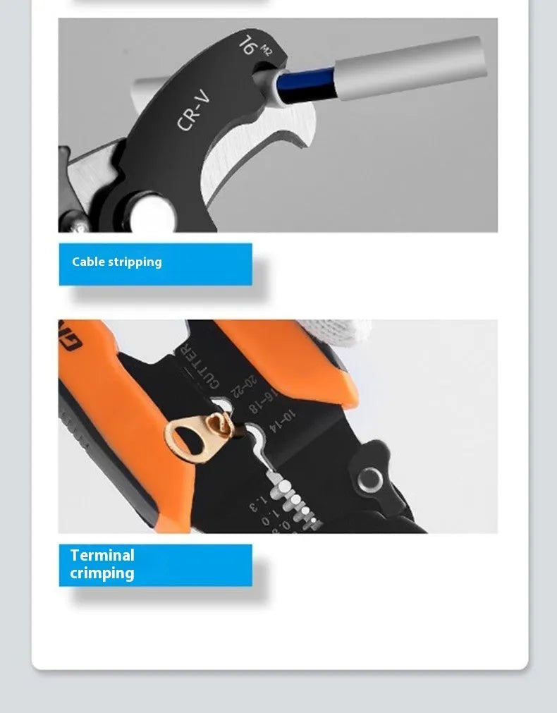 Automatic wire stripping pliers tool with professional steel construction for electrical cable preparation