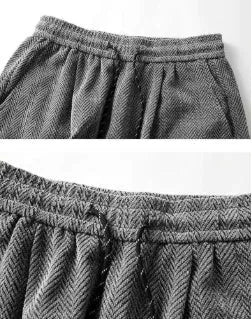 Straight-leg hollow-out casual trousers with fleece lining and elastic waistband