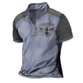Loose-fit solid colour golf polo shirt made from bird eye cloth, shown in a casual setting.