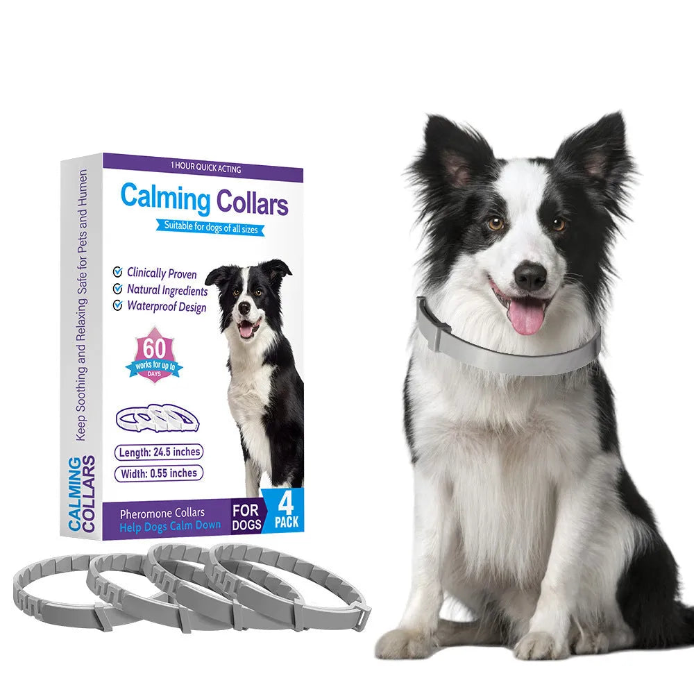 Four dog anxiety relief collars in different colours with TPR material and Chinese style design