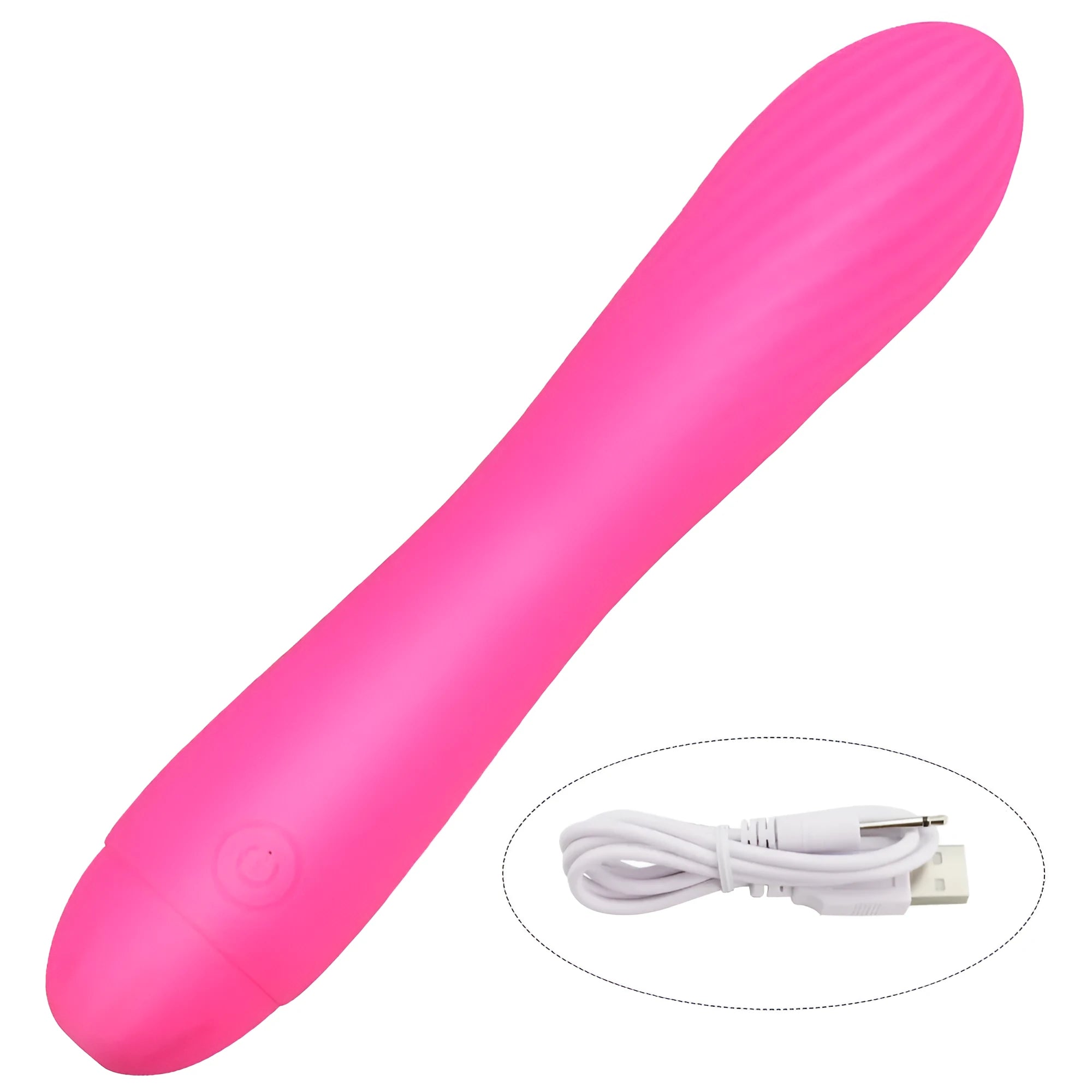 Rechargeable pink silicone toy for women in pink boxed packaging with USB charging