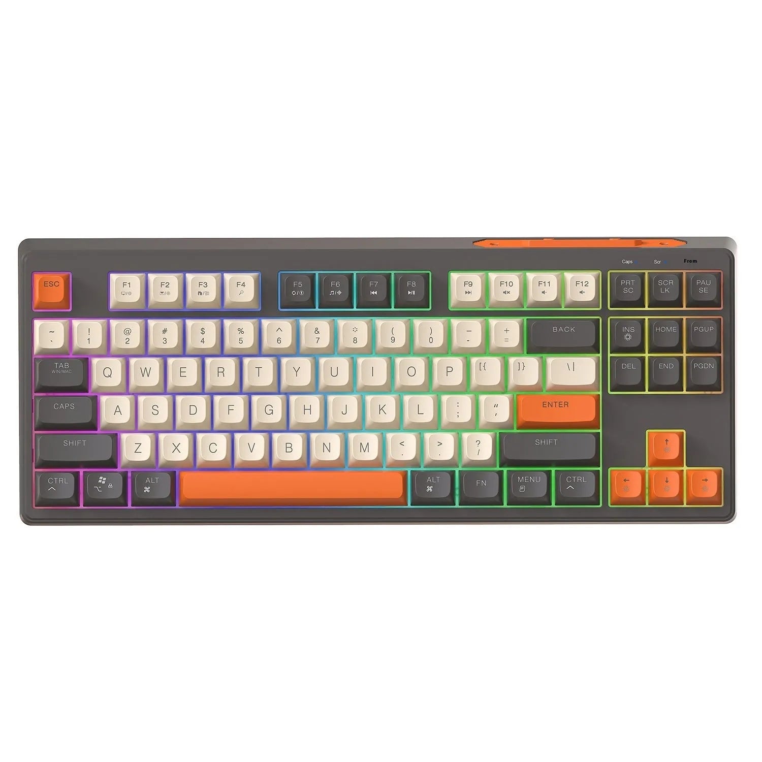 Free Wolf M87 wireless dual-mode keyboard in blueberry colour on a desk