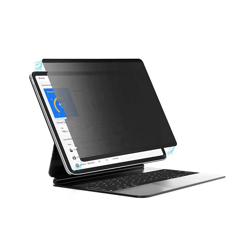 Magnetic iPad privacy film with storage clip for screen protection on various iPad models