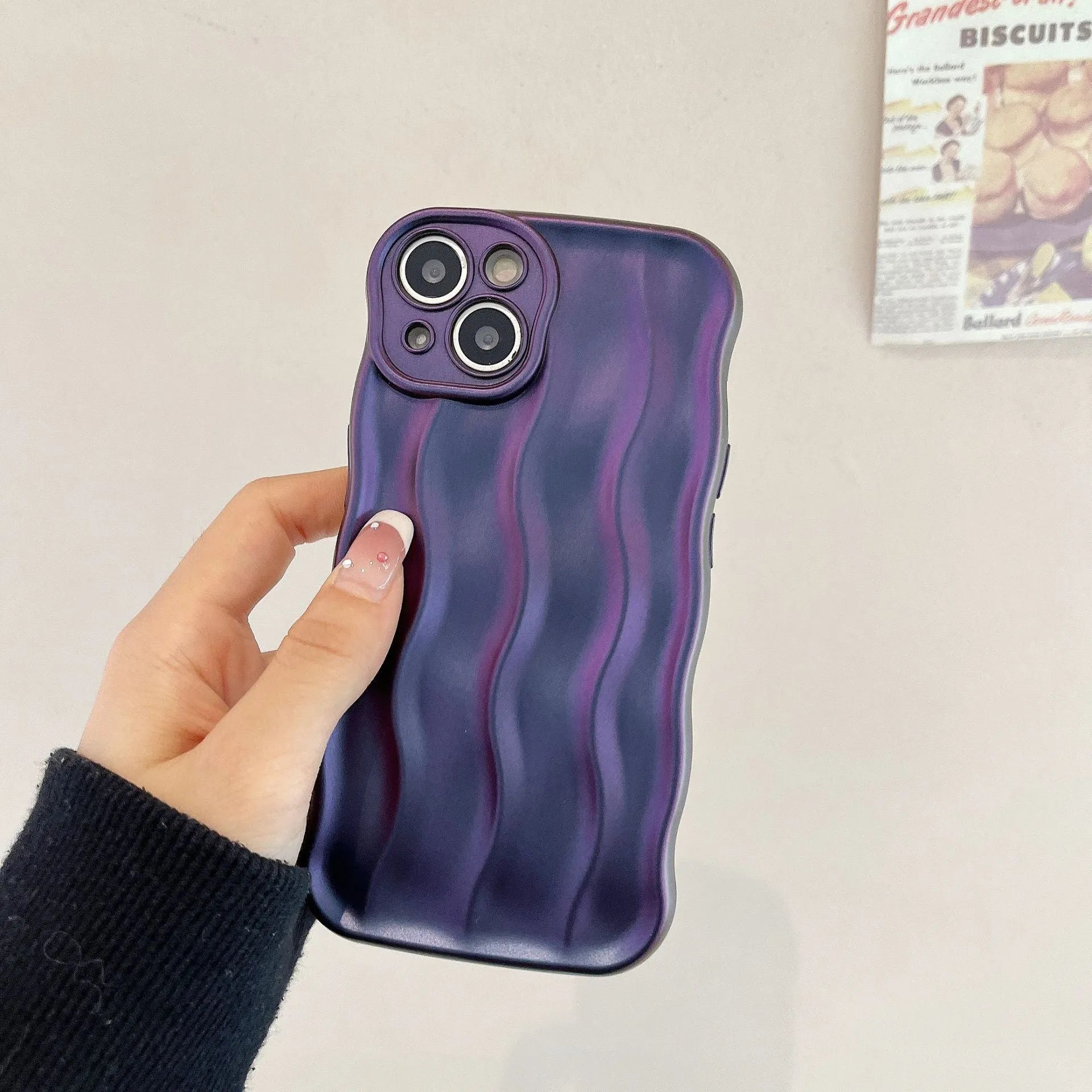 Silicone iPhone 17 phone case with water ripple texture in wavy green colour.