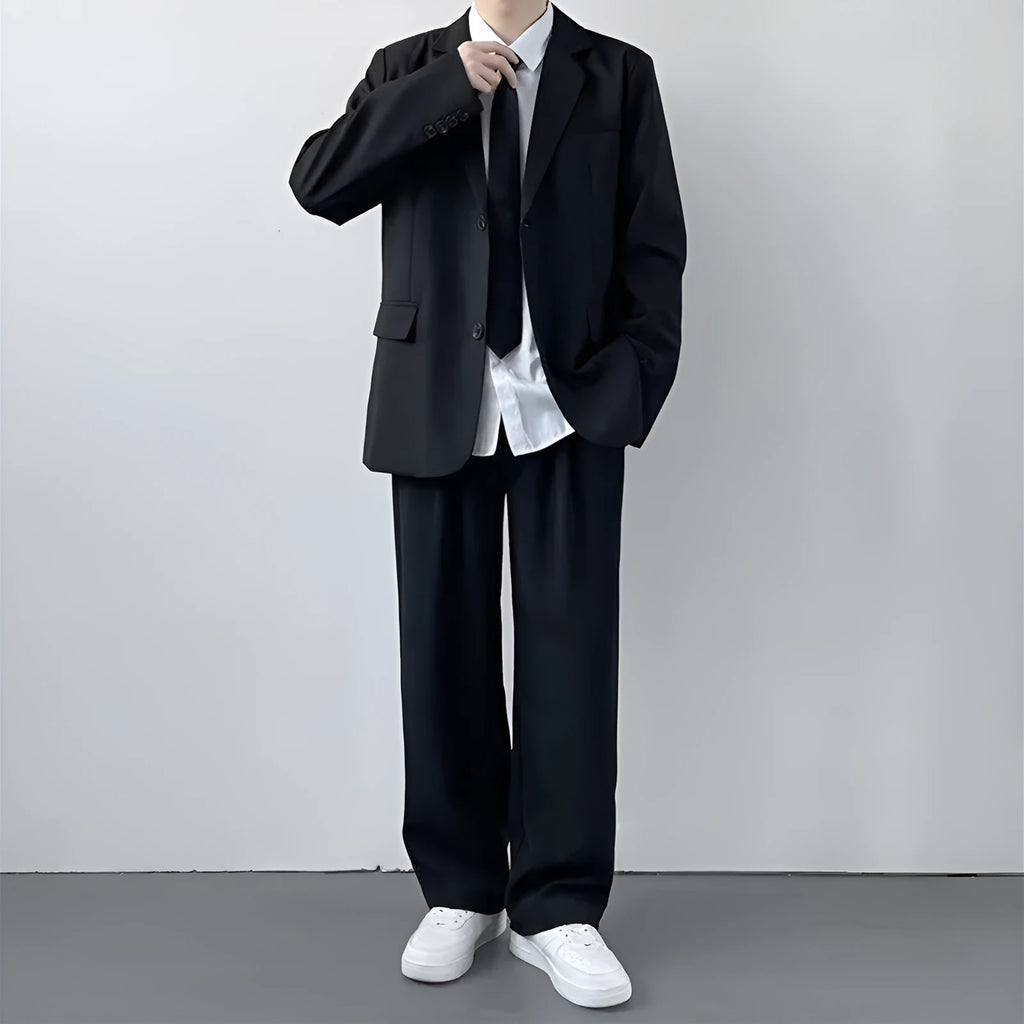 Men's plus size college style three-piece suit set with white shirt and tie