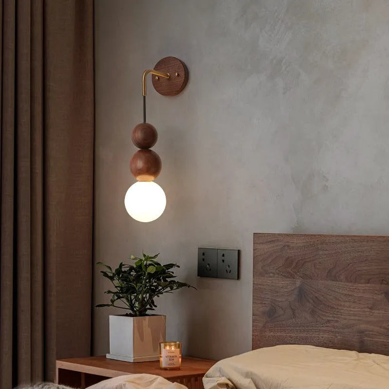 Wood and copper wall lamp with tricolour light and lollipop suspension wire model, 10cm diameter 50cm height, 220V.