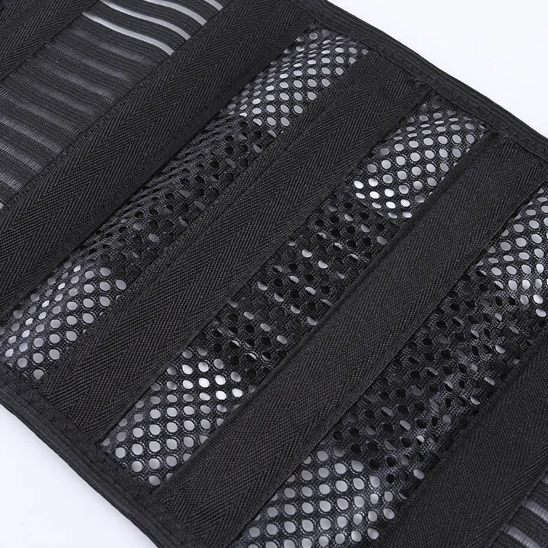 Black sports waist support with steel plate insert for adult lumbar protection during fitness activities
