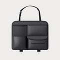 Black leather-look car seat back storage hanging bag with handle, two size options available