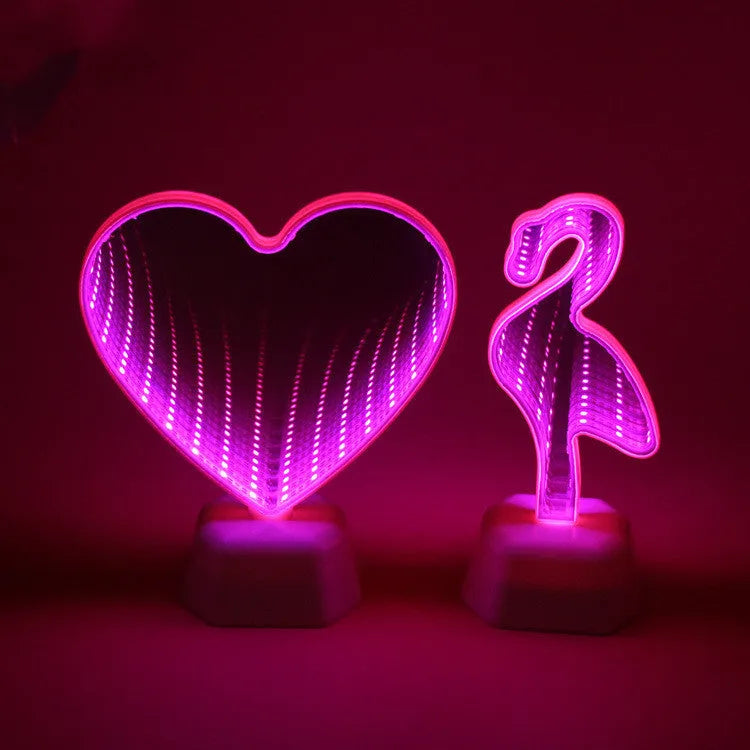 Rose red double-sided love tunnel shaped LED decorative light on a table