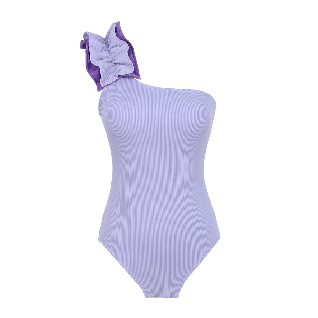 Single-shoulder suspender tube top one-piece swimsuit for women in high-waist design