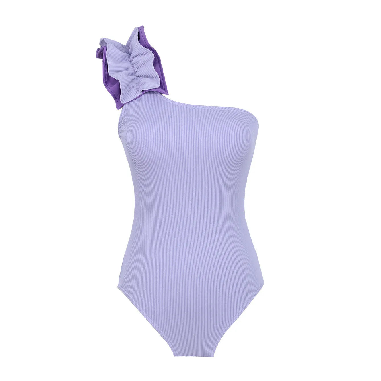 Single-shoulder suspender tube top one-piece swimsuit for women in high-waist design