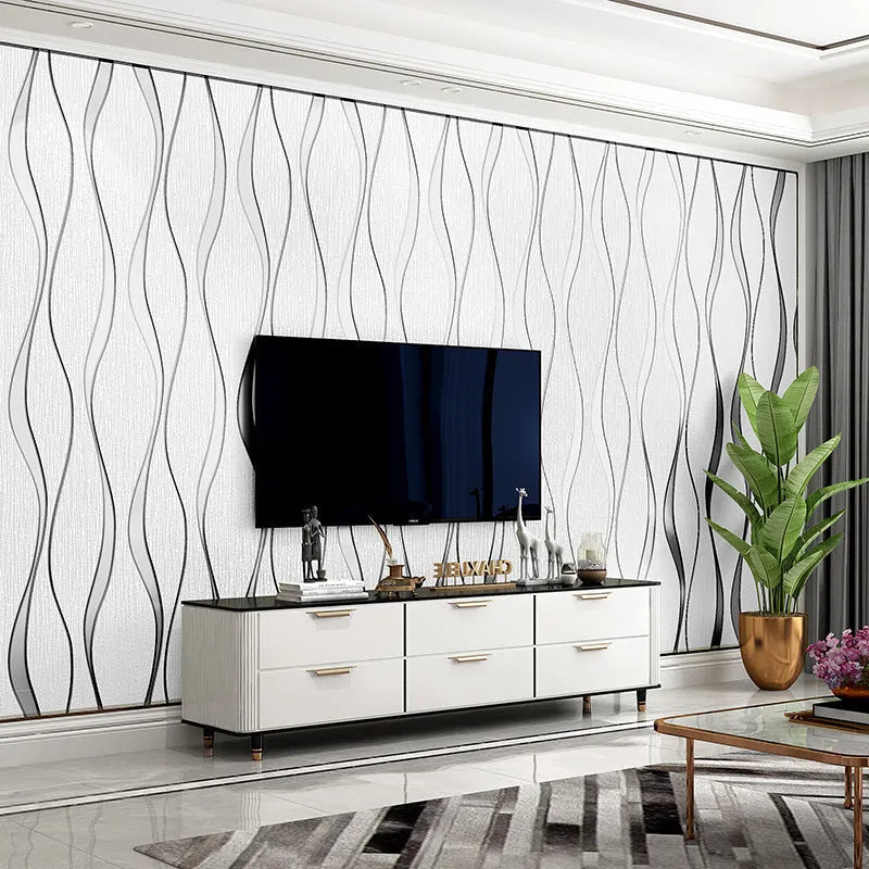 Curve stripe 3D decorative wallpaper roll in upgraded super thick deerskin velvet texture