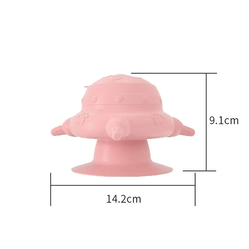 Pink silicone pet nursing feeder with milk bowl and pacifiers for puppy and kitten milk feeding