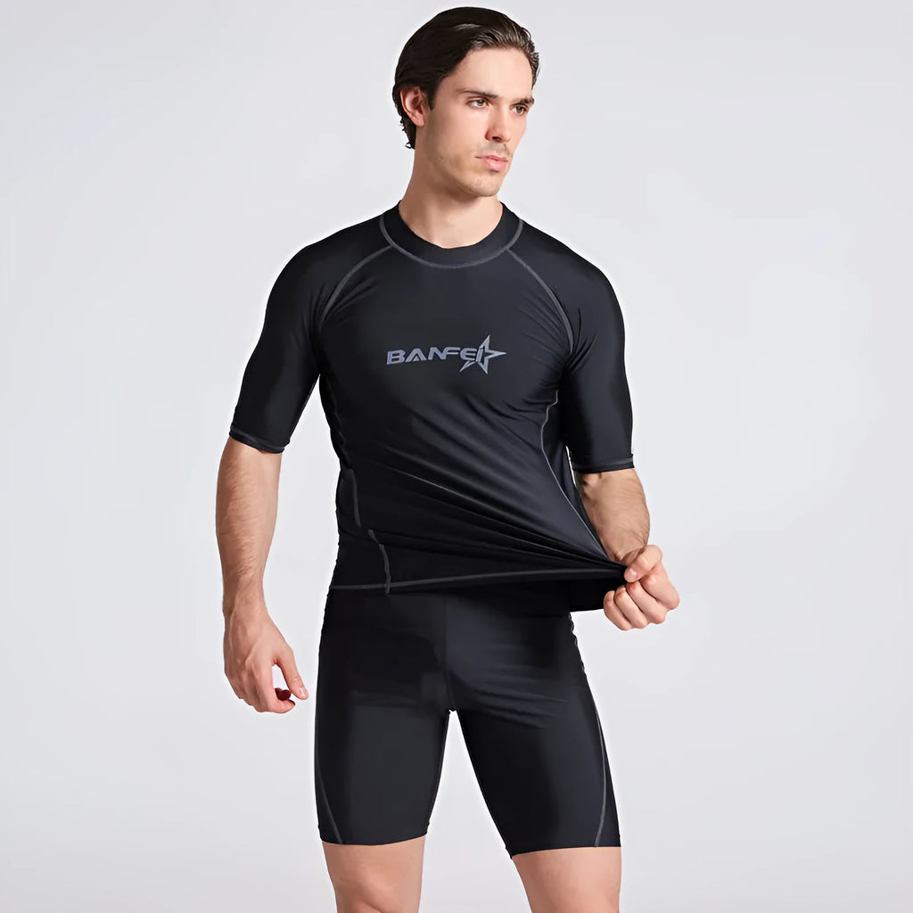 Men's quick-drying half sleeve swimsuit for snorkeling and surfing in nylon fabric