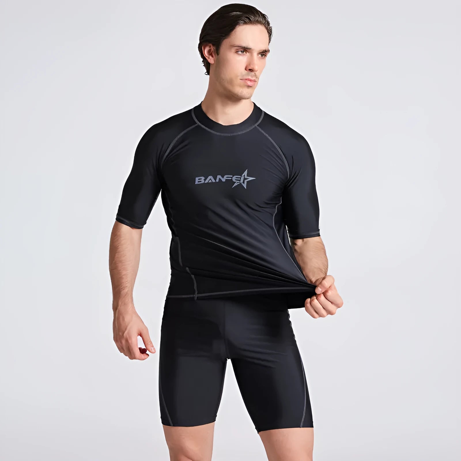 Men's quick-drying half sleeve swimsuit for snorkeling and surfing in nylon fabric