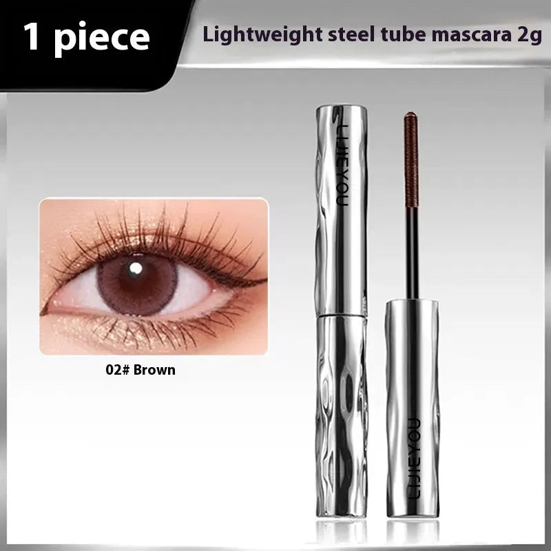 Steel tube waterproof mascara for long thick eyelashes in black and brown colour options