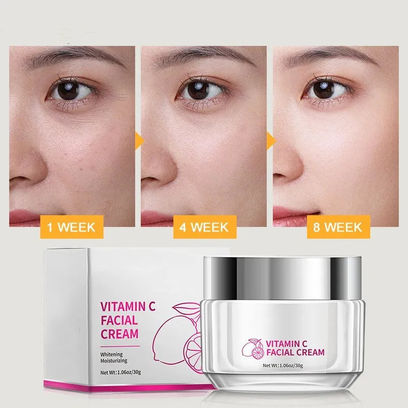 30g vitamin C face cream in glass jar with dimensions 6x6x5.2cm