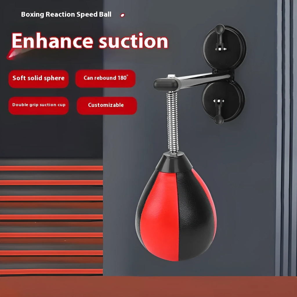 Red and black PU boxing training ball with double suction cup mounting system for home training