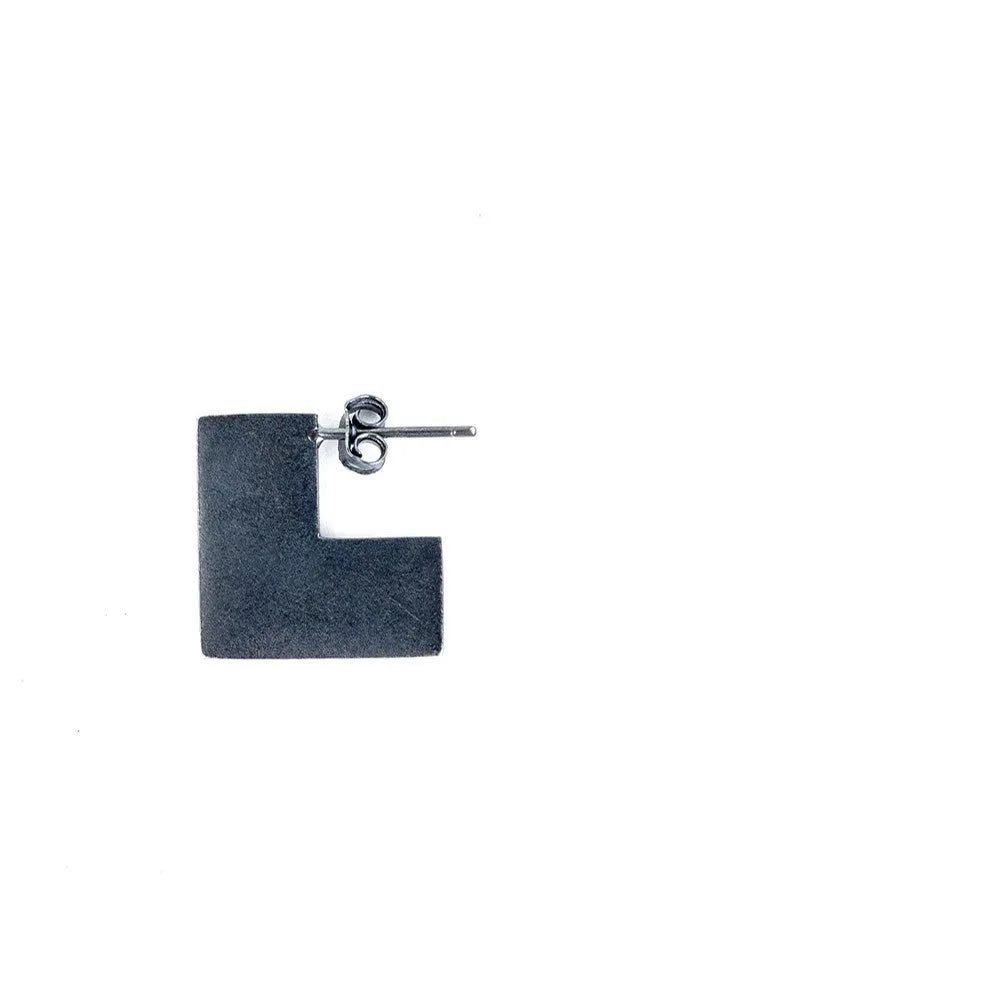 Oxidised black 925 sterling silver geometry square earrings ring set with cold wind style and approximately 16mm size