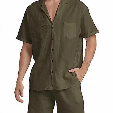 Men's summer sports shorts suit in flax, available in black white gray khaki and army green, sizes M to XXXL