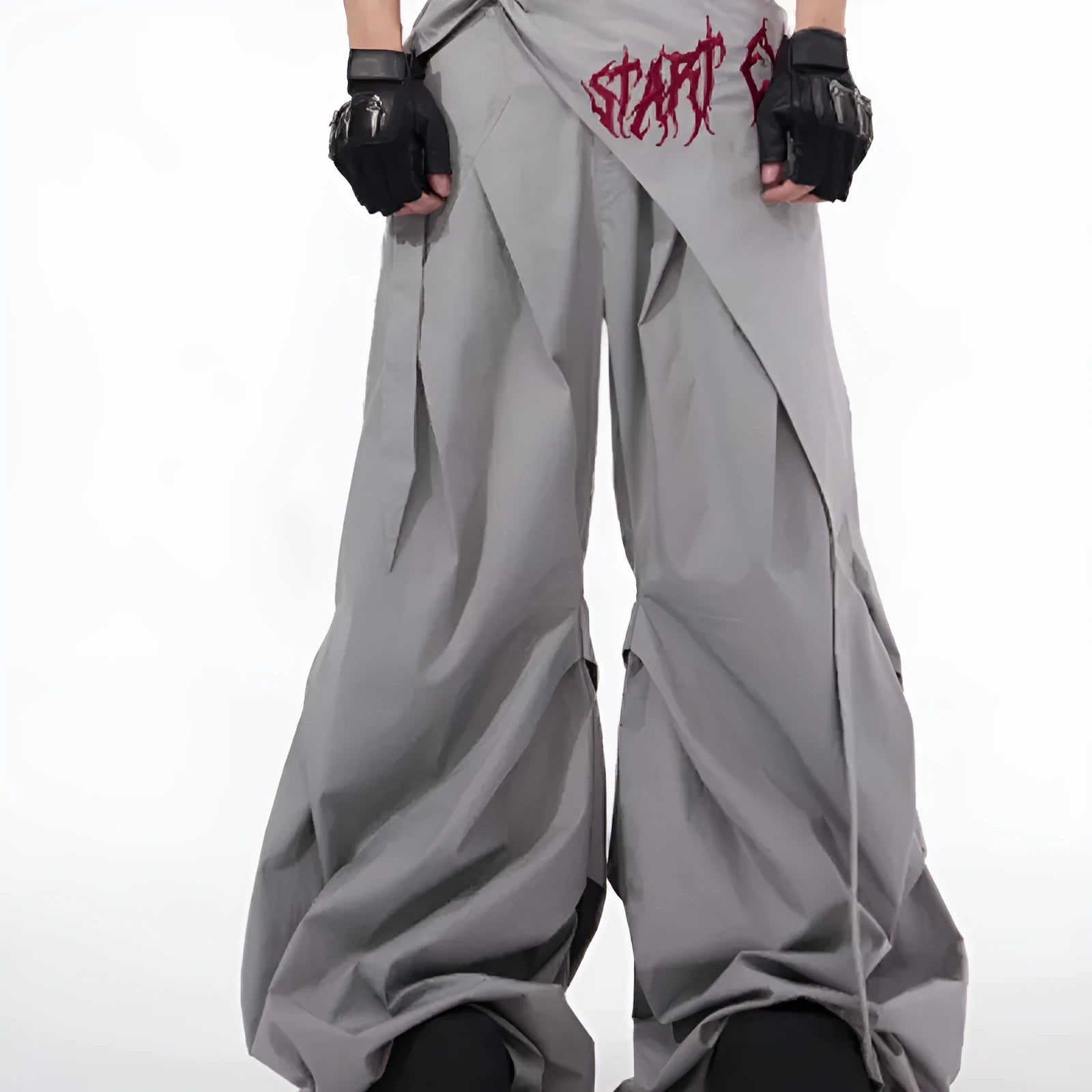 Korean-style black wide-leg summer function pants for boys displayed flat