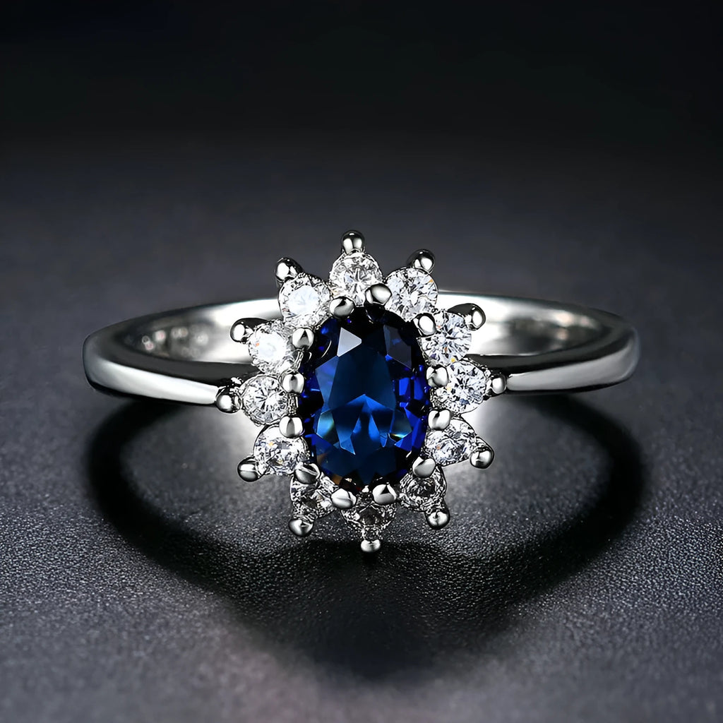 Electroplated copper women's ring with floral design and inlaid zirconium elements in colour options