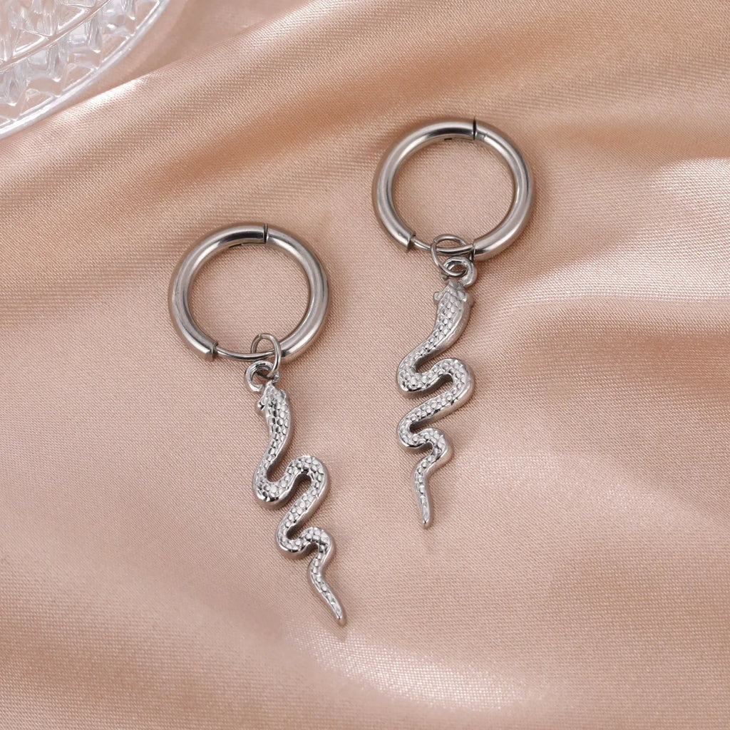 Gold plated stainless steel snake-shaped vintage earrings with clip fastenings