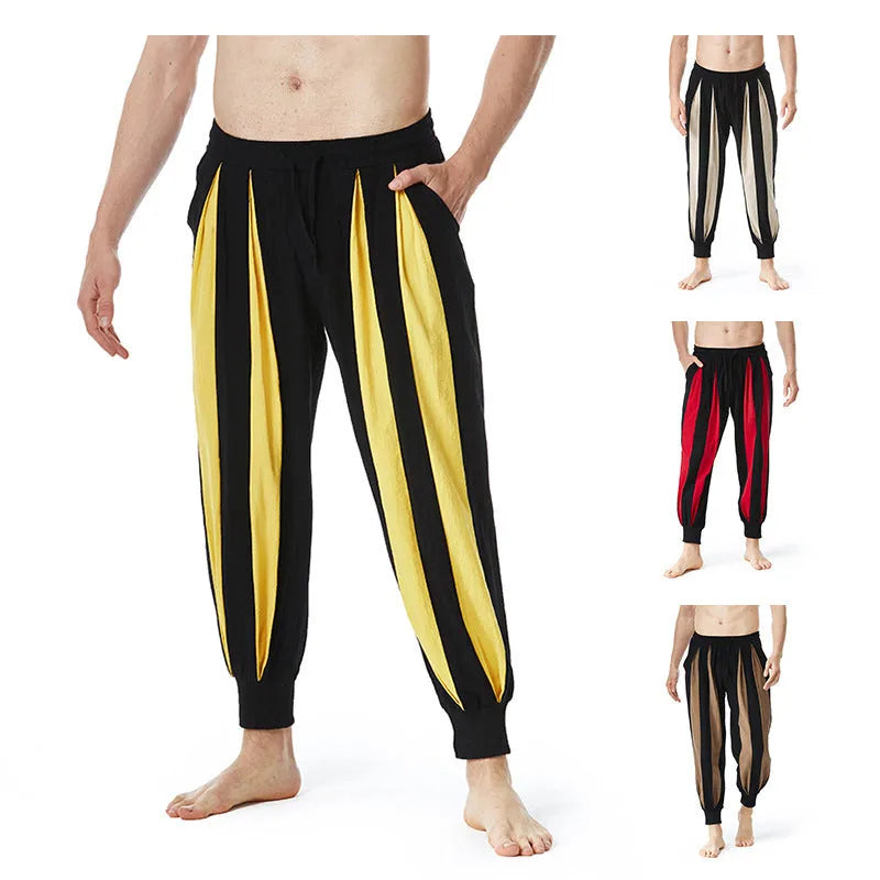 Men's straight-fit casual trousers in polyester available in four colours: red, khaki, yellow, brown