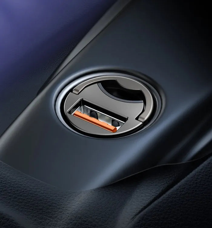 Baseus electro-optical grey car charger with USB port and 1 metre cable