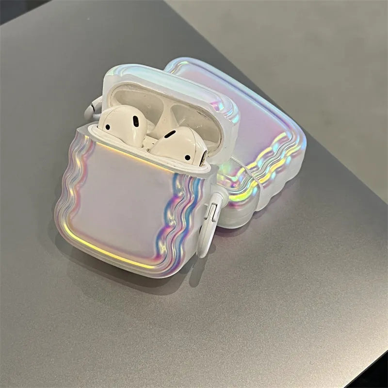 Silicone AirPods case with magic laser holographic colour and ring attachment