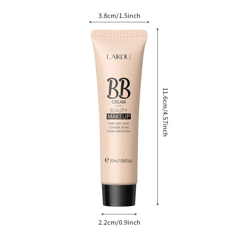 30ml BB cream bottle showing nine colour shades from ivory white to brown for natural makeup coverage
