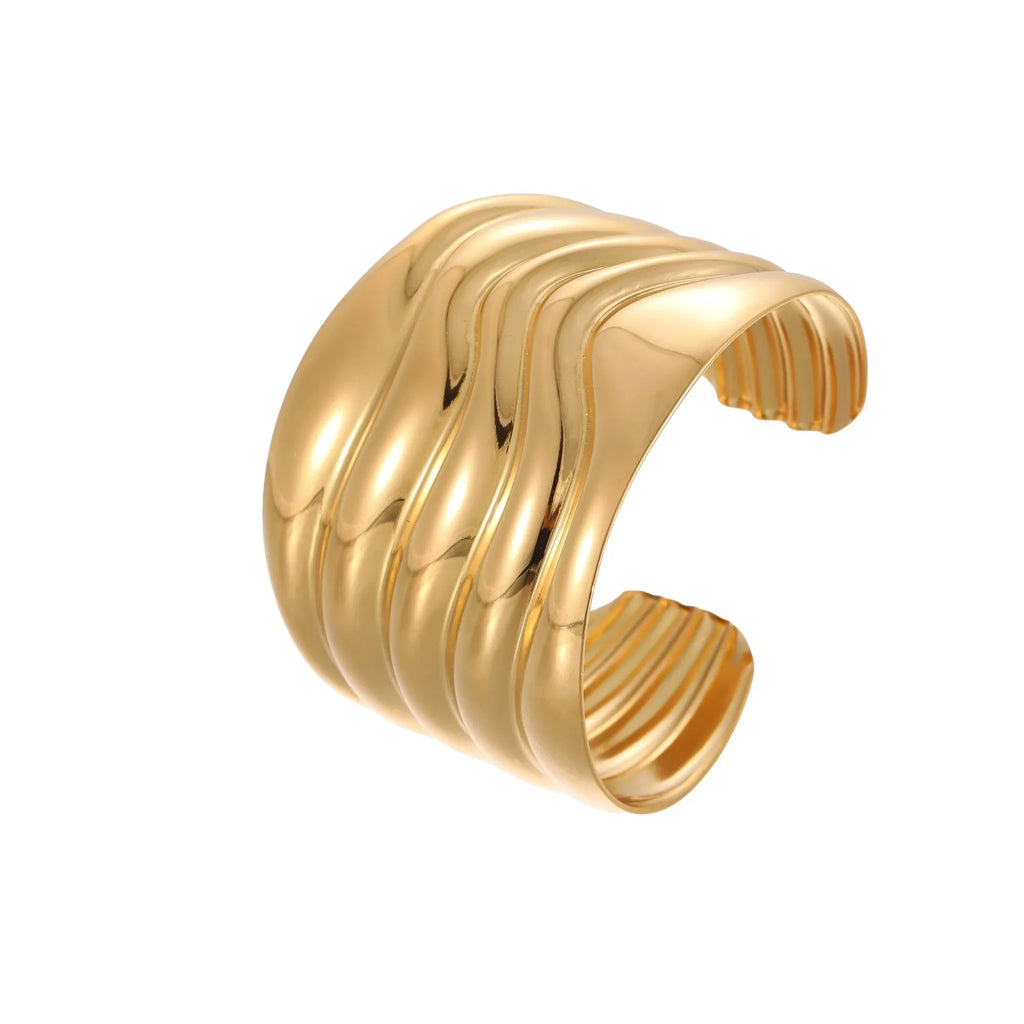 Women's wide geometric wave bracelet with asymmetric design and 18K gold plating