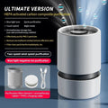White desktop air purifier with USB cable for small room odour and smoke removal