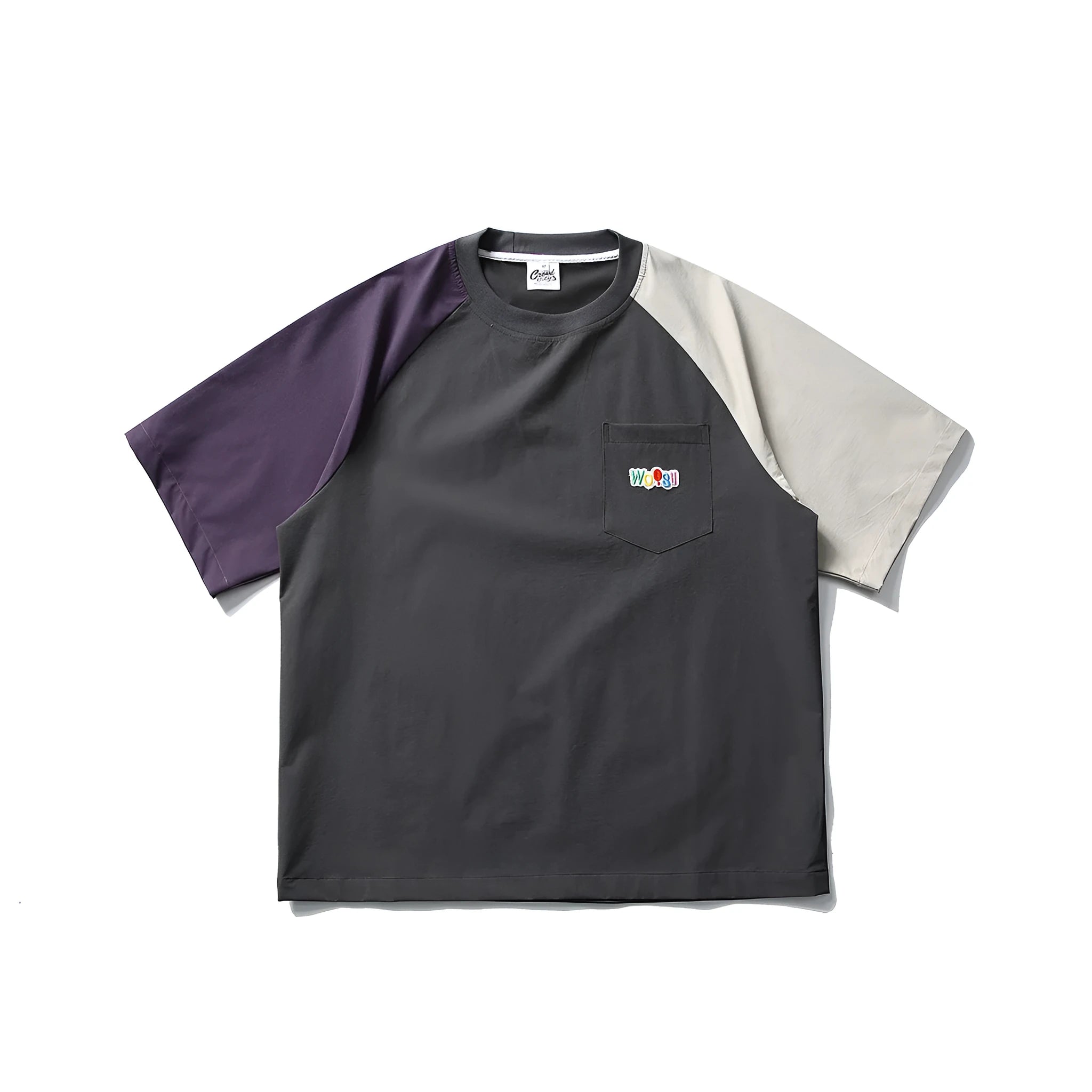 Dark grey loose fit T-shirt with contrast raglan sleeves for leisure wear