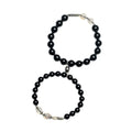 Black obsidian Buddha beads couple bracelets with 8mm and 10mm beads on adjustable cords