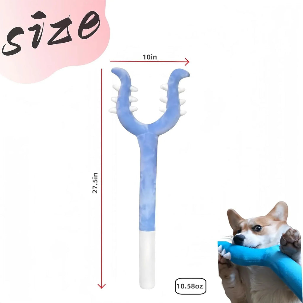 Blue and pink plush cat wand toy with foam-filled head measuring 70cm long