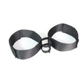 Black knitted sex toy strap for adult toy positioning and hands-free use