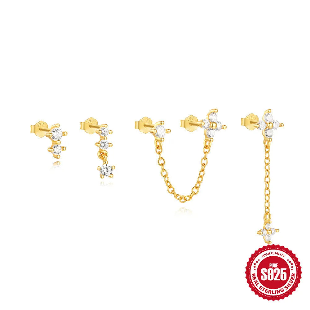 S925 sterling silver geometric clover petal earrings with an electroplated gold finish.