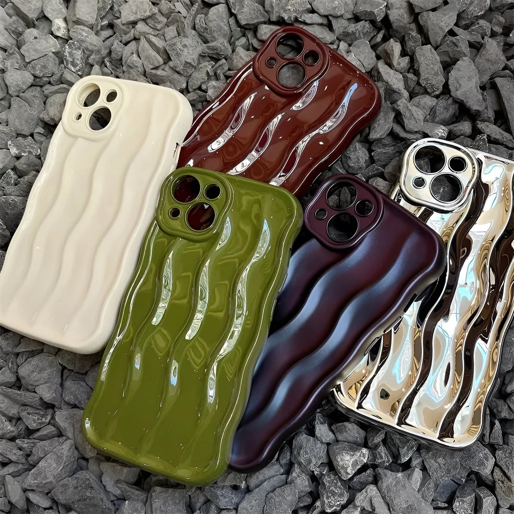 Silicone iPhone 17 phone case with water ripple texture in wavy green colour.