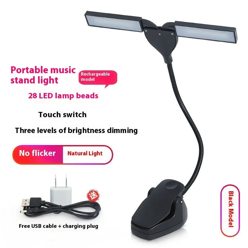 Rechargeable black music stand light with 28 LEDs for sheet music illumination