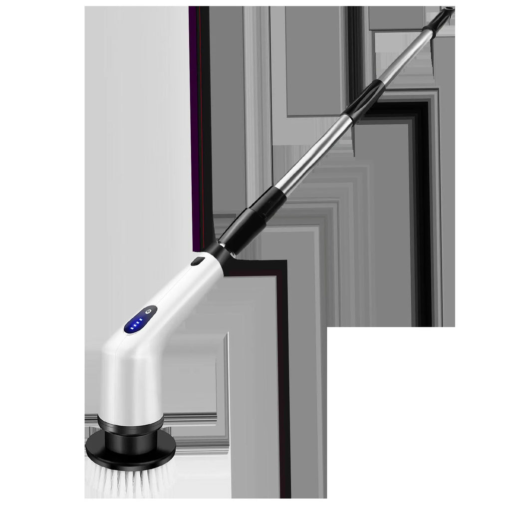 White rechargeable handheld cleaning ball appliance with cleaning brush on a white background