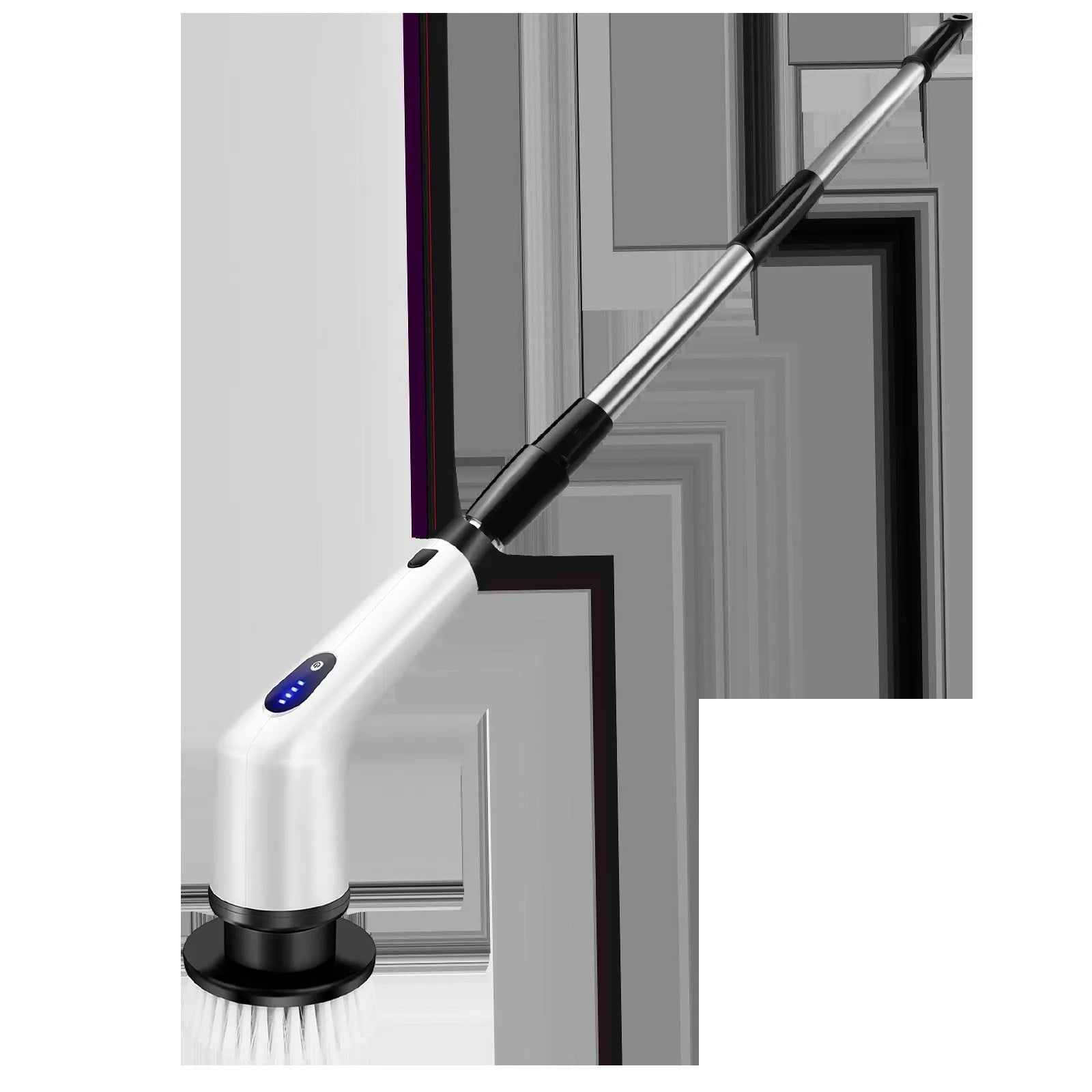 White rechargeable handheld cleaning ball appliance with cleaning brush on a white background