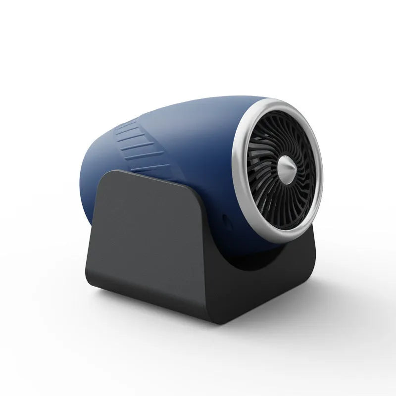 Navy blue 12V car heating fan with large air outlet for windshield defogging and frost removal
