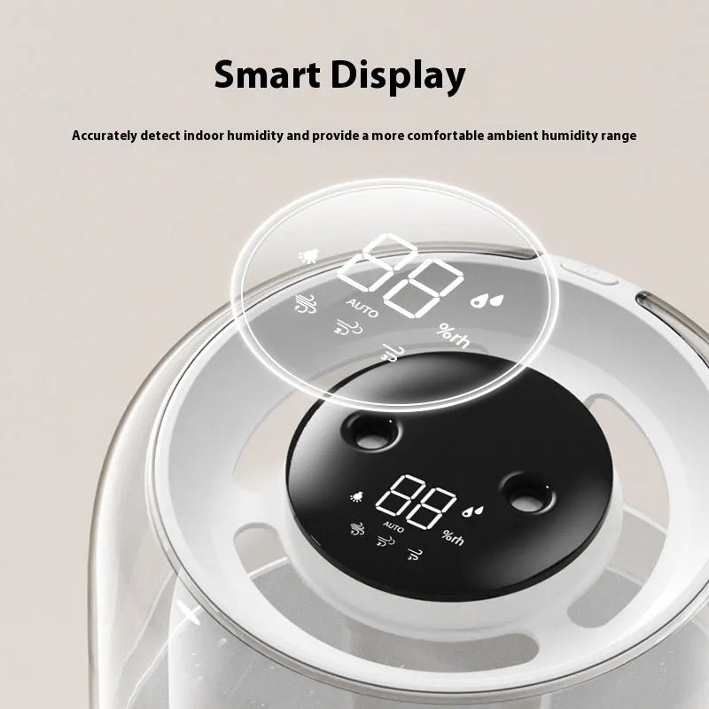 Beige round large capacity USB household humidifier with display and night light
