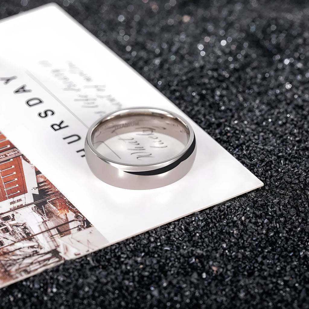 Silver titanium steel ring showing three width options: 2mm, 4mm, and 6mm bands