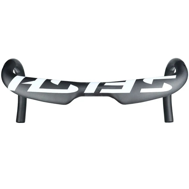 Carbon fibre road bike bent handlebar with innerline routing in black finish